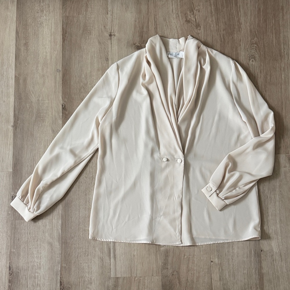Vtg Double Breasted Elegant Cream Blouse sz L